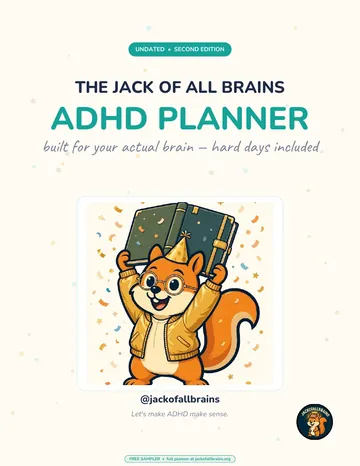 Cover of the Jack of All Brains undated ADHD planner, Second Edition